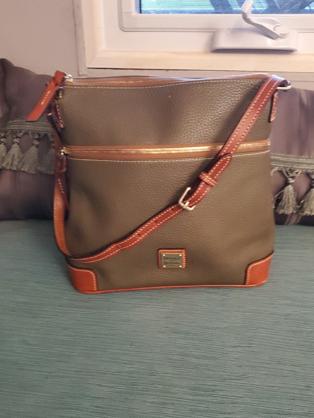 Dooney & Bourke Olive Green Crossbody Bag with Tan Trim